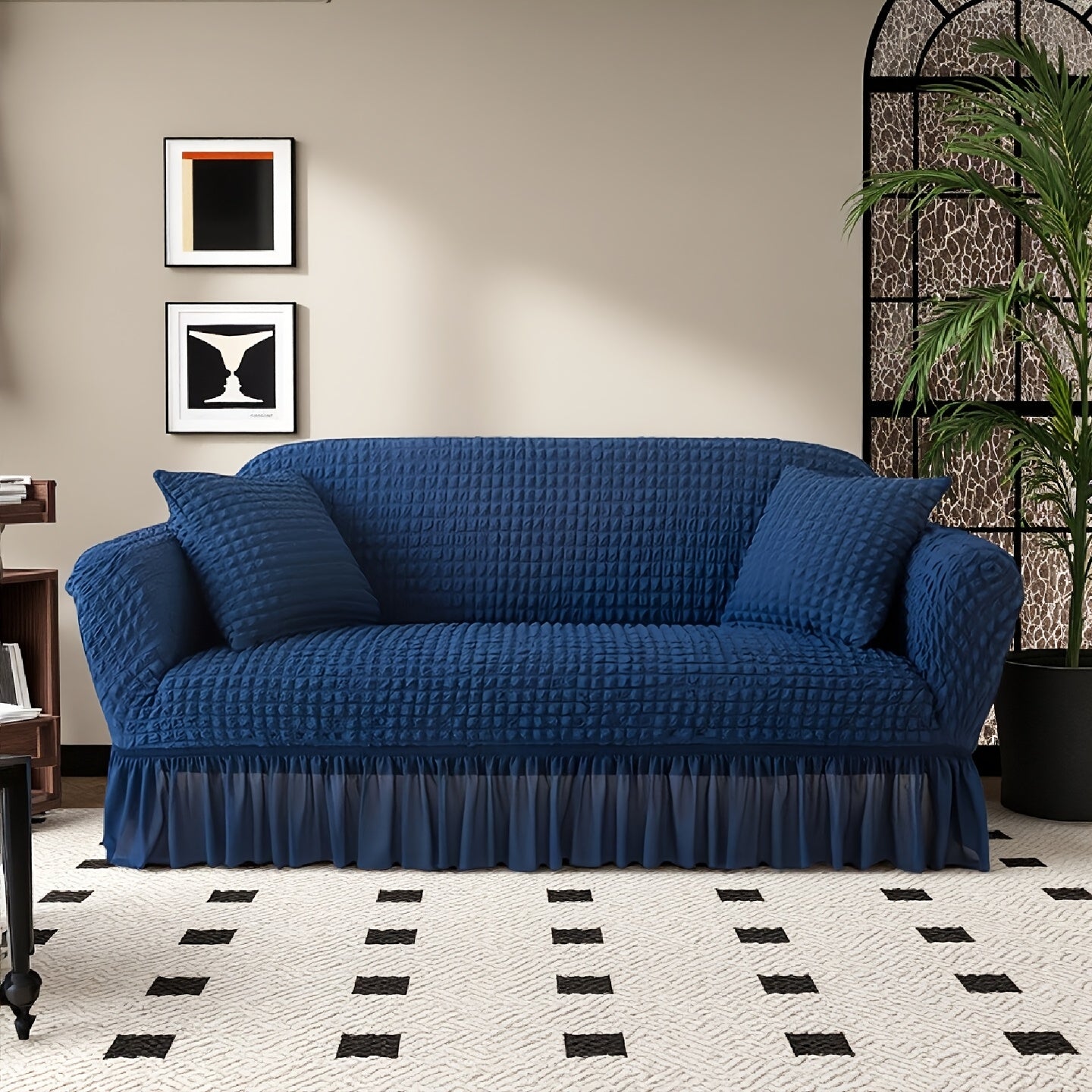 Stretch Seersucker Sofa Cover Solid Color Elastic Band Closure Machine Washable Slipcover for Armchair Loveseat 1 2 3 4 Seater - 8 Colors Home Wedding Decor