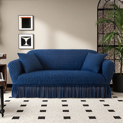 Stretch Seersucker Sofa Cover Solid Color Elastic Band Closure Machine Washable Slipcover for Armchair Loveseat 1 2 3 4 Seater - 8 Colors Home Wedding Decor