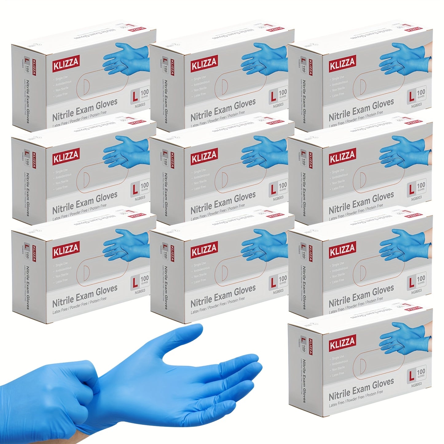Blue Nitrile Gloves (1000pcs/10boxes) 6.5mil Thickened Disposable Latex-free, Powder-free, Special For Household Kitchen Cleaning, Food Handling, Hair Dyeing, Christmas Gifts