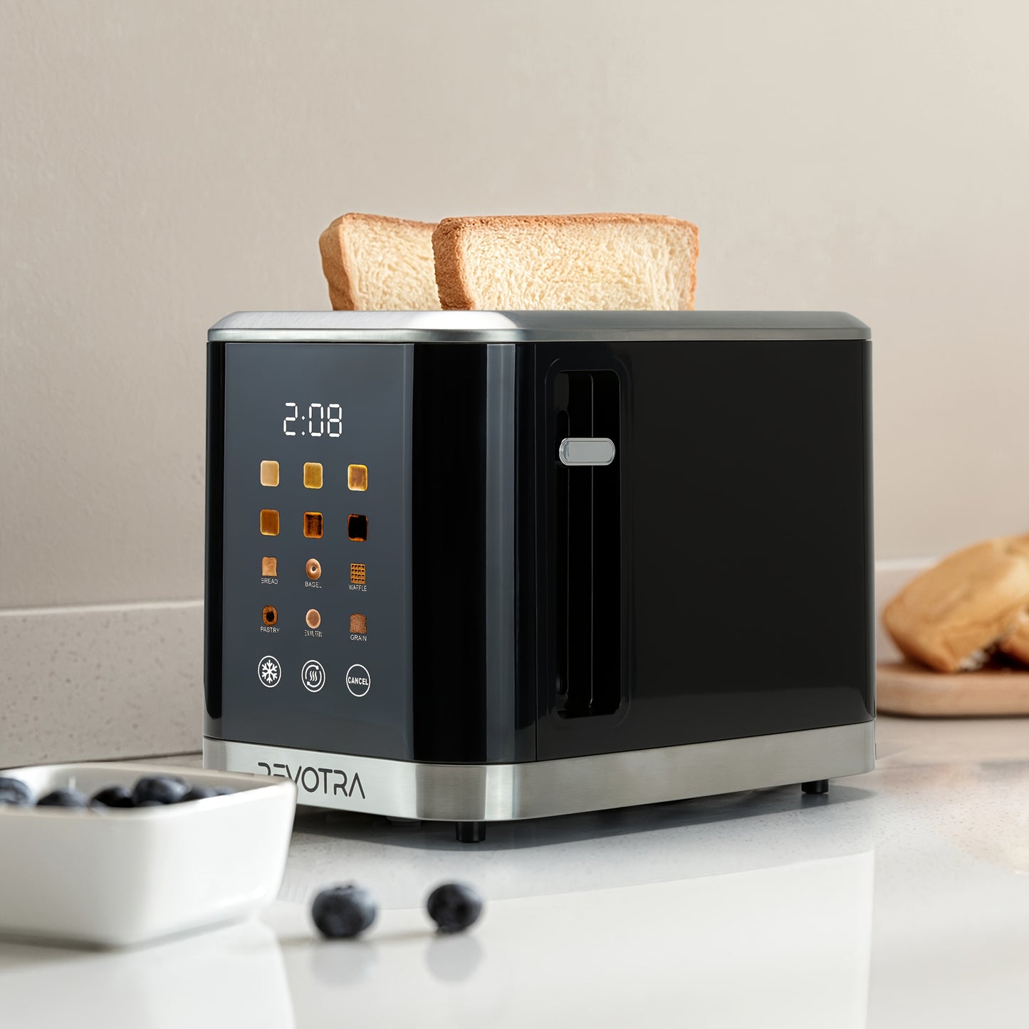 [Compact Toaster] 2 Slice Toaster Stainless Steel with LED Display, Extra Wide Slots, 6 Shade Settings, Defrost, Reheat, Cancel, Removable Crumb Tray - Compact Toaster for Bagels And Waffles