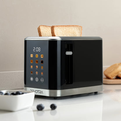 [Compact Toaster] 2 Slice Toaster Stainless Steel with LED Display, Extra Wide Slots, 6 Shade Settings, Defrost, Reheat, Cancel, Removable Crumb Tray - Compact Toaster for Bagels And Waffles