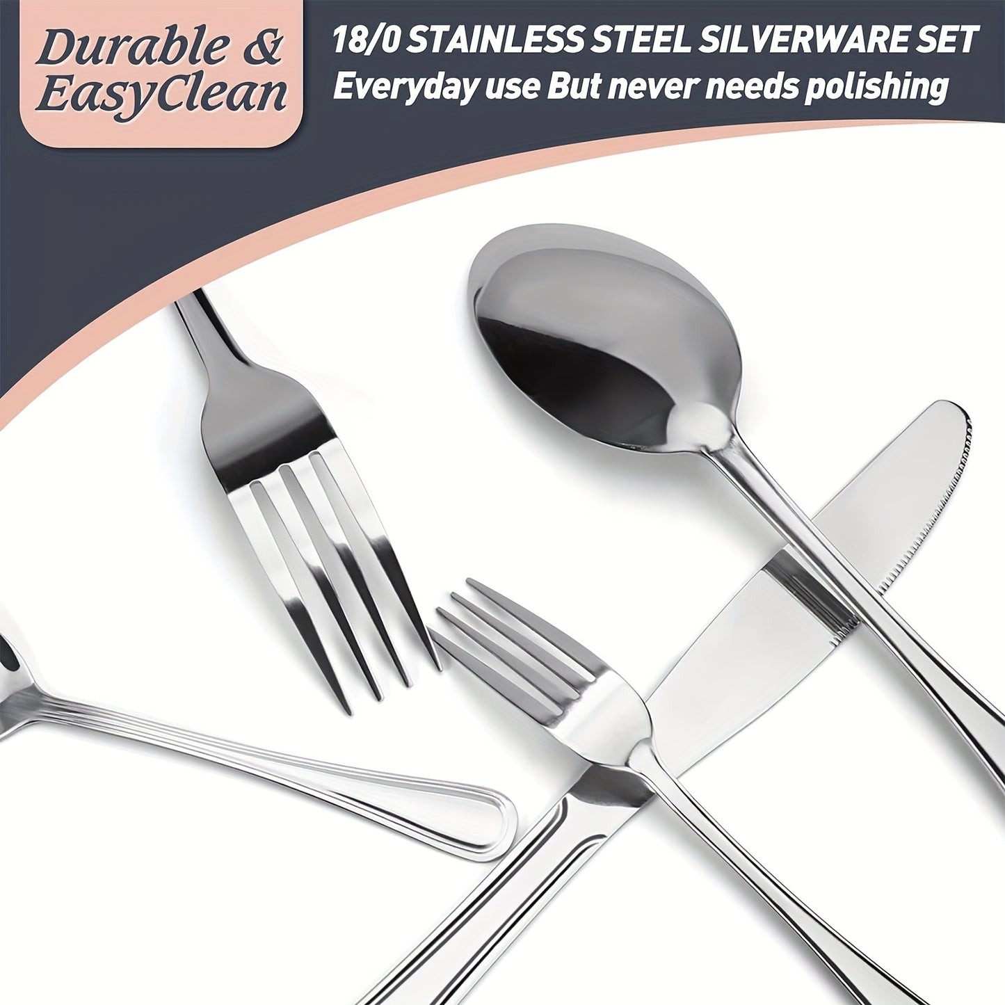 Stainless Steel Flatware Cutlery Set, 20/22/40/60/72pcs For 4/8/12, Silvery/Black, For Home Kitchen Restaurant Hotel, Kitchen Utensils Set, Mirror Polished, Dishwasher Safe, Perfect For Gifts And Weddings.Local Warehouse, Father'S Day Gifts