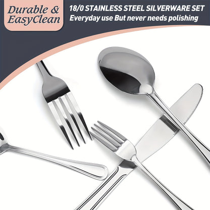 Stainless Steel Flatware Cutlery Set, 20/22/40/60/72pcs For 4/8/12, Silvery/Black, For Home Kitchen Restaurant Hotel, Kitchen Utensils Set, Mirror Polished, Dishwasher Safe, Perfect For Gifts And Weddings.Local Warehouse, Father'S Day Gifts