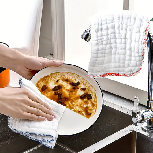 8pcs Ultra-Soft Dish Cloths, Super Absorbent Reusable Cleaning Towels, White Cotton Gauze for Home Kitchen And Dining Room