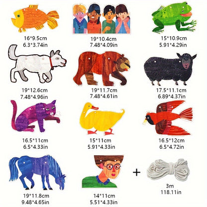 1pc Hoojojo'S Brown Bear And Friends Banner, a 3-Meter Long Paper Garland, Perfect for Educational Wall Decoration in Nurseries And Kindergartens, Also Suitable for Book-Themed Celebrations