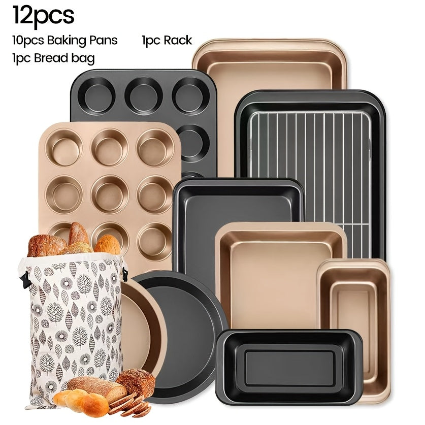 2/6/7/8/12/16/18pcs Non-Stick Baking Pan Set for Kitchen Oven, Baking Set with Round/Square Cake Pans, Bread Bags, Muffin Cups, Pizza Pan, Bread Scraper, Whisk, Spatula, Wire Rack, Measuring Spoon, Muffin Pan, Bread Pan, Baking Sheet, Cookie Sheet