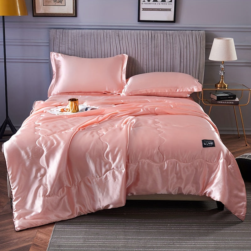 1pc Ultra-Soft Cooling Satin Quilt - Light Gray, Breathable & Smooth Summer Bedding for Home, Dorm, or Hotel Use, Machine Washable, Pillowcase Not Included, Contemporary Style, Dorm Room Essentials | Modern Bedroom Decor | Satin Weave Quilt