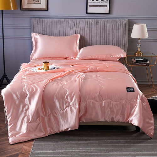 1pc Ultra-Soft Cooling Satin Quilt - Light Gray, Breathable & Smooth Summer Bedding for Home, Dorm, or Hotel Use, Machine Washable, Pillowcase Not Included, Contemporary Style, Dorm Room Essentials | Modern Bedroom Decor | Satin Weave Quilt
