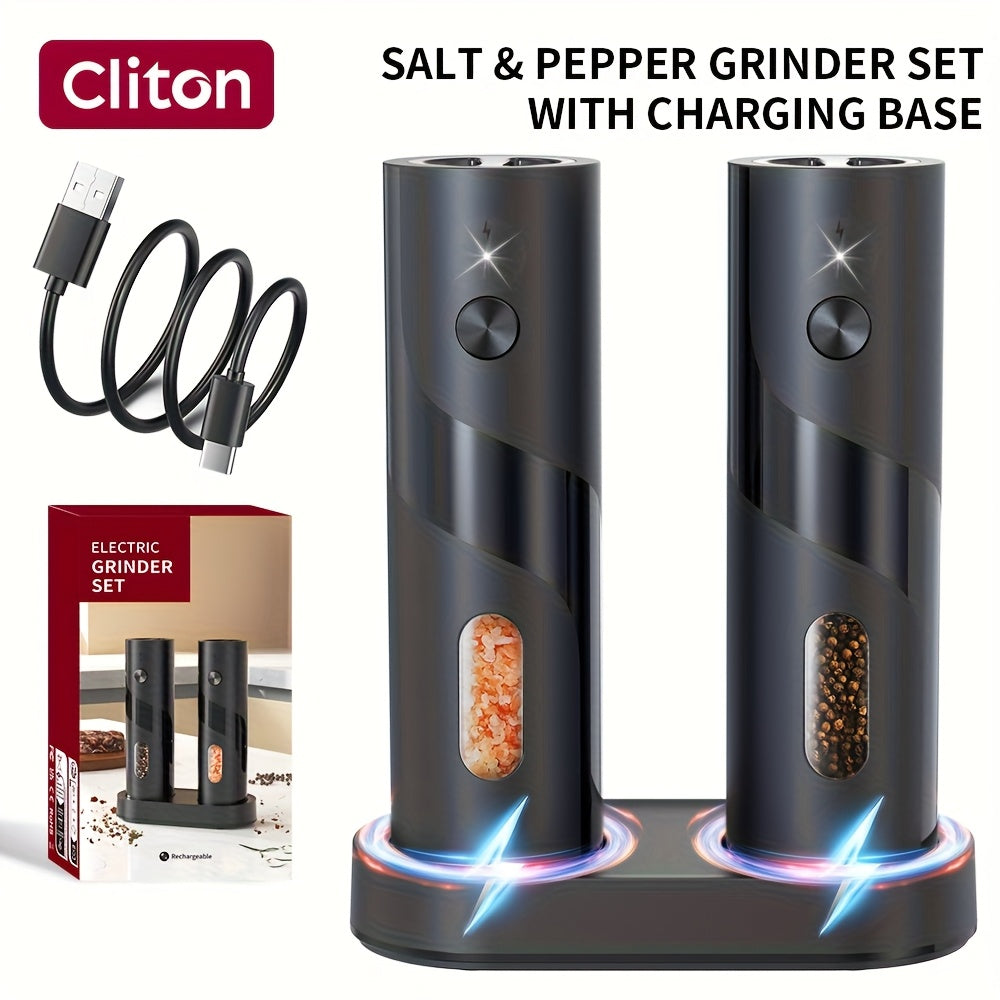 Electric Salt and Pepper Grinder Set with LED Light – Rechargeable Automatic Salt & Pepper Mills, Adjustable Coarseness, 3.72oz Large Capacity for Home Kitchen, BBQ, Restaurant & Outdoor