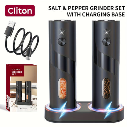 Electric Salt and Pepper Grinder Set with LED Light – Rechargeable Automatic Salt & Pepper Mills, Adjustable Coarseness, 3.72oz Large Capacity for Home Kitchen, BBQ, Restaurant & Outdoor