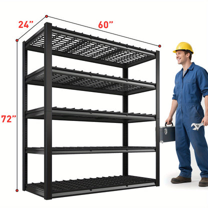3000LBS Heavy-Duty Adjustable 5-Tier Metal Shelving Unit Suitable for Garage, Workshop, & Commercial Use - Carbon Storage Rack with Adjustable Shelves, System, Assembly, Wide Span (Black) for Utility Shelves, Utility Shelves