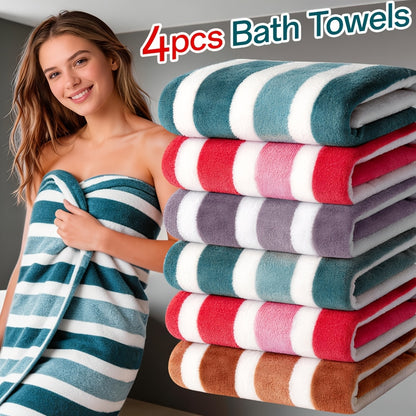 1/4pcs Striped Bath Towel Set, Beach Towel Bath Towel, Absorbent & Quick-drying Showering Towel, Super Soft & Skin-friendly Bathing Towel, For Home Bathroom, Ideal Bathroom Supplies Family Essentials.70x140cm/27.6x55.1 Inch.