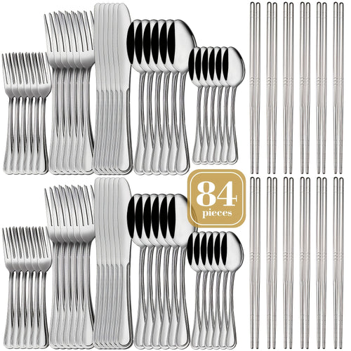 60/65/84pcs Golden Cutlery Set, Service for 12, for Family Gatherings, Camping And BBQ, Knife Fork Spoon Set, Kitchen Decor And Additions, Kitchen Storage & Organization, Kitchen Utensils