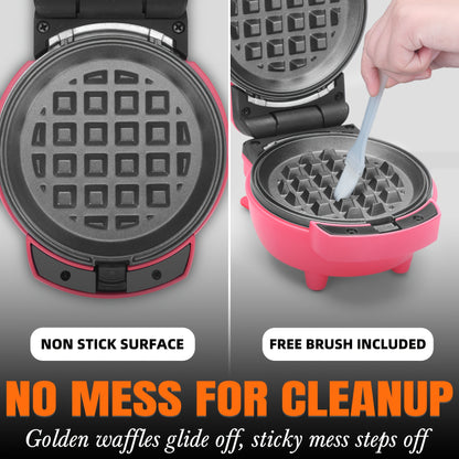 Mini Waffle Maker 4-in-1 with Removable Plates – Waffle, Pancake, Donut & Heart Shape, Non-Stick, Easy Clean, Recipe Included, Compact Breakfast Maker for Home