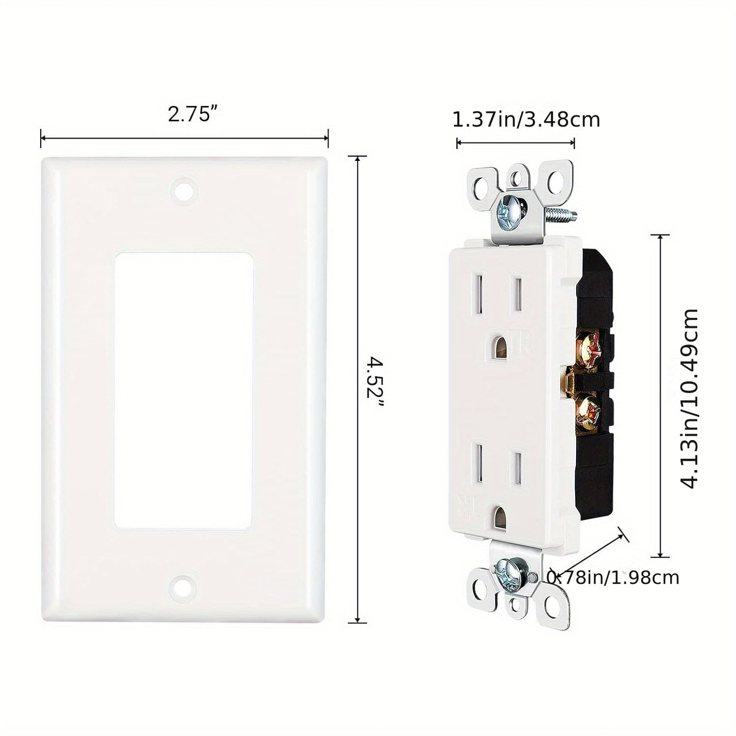 DEWENWILS Decorator Receptacle Outlet, 20pcs Standard Wall Outlets, 15Amp/ 125V, Tamper Resistant, Wall Plates Included, White-HRWS20A