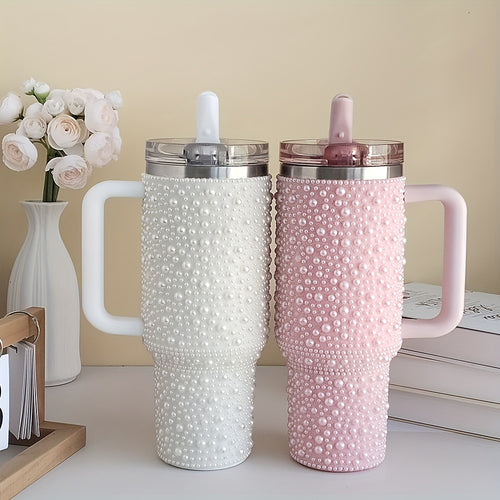 1pc 40oz Tumbler with Handle And Staw, Stainless Steel Double Wall Insulated Cup,, for Tumbler Heat Press Sublimation Oven Printing, Holiday Gift, Outdoor Sports, Travel Camping