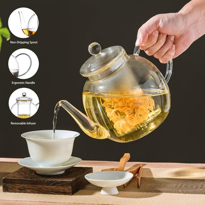 1530ml/52oz Glass Teapot with Removable Infuser, Clear Tea Kettle Stovetop Safe for Loose Leaf And Blooming Tea