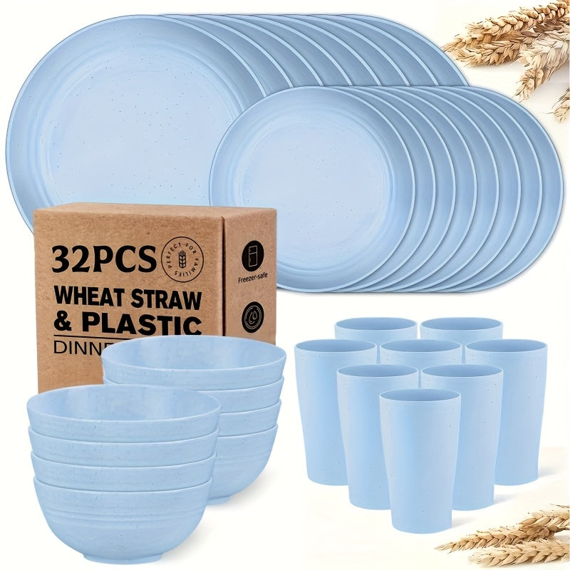 32/16pcs Dinnerware Sets Made from Wheat Straw, Including Plates And Bowls for 8 People, Featuring Black Plastic Dinnerware That Is Safe for Microwave And Dishwasher Use. This Dish Set Is Perfect for Valentine'S Day And Serves As a Durable Party Tab