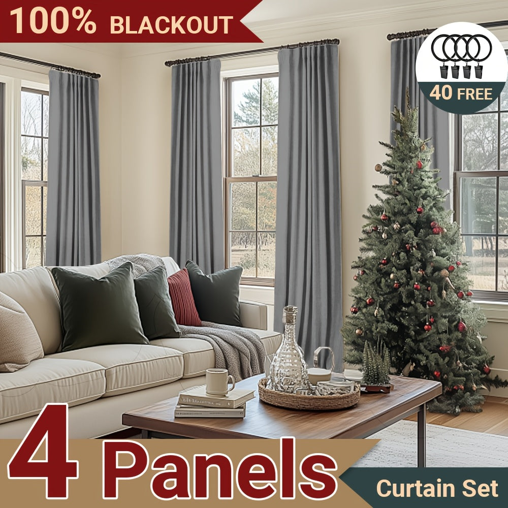 4 Panels 100% Blackout Curtains for Living Room - Faux Linen Textured Curtains 4 Panel Set- Complete Thermal Insulated Drapes for Bedroom with Clip Rings Or Rod Pocket Options for Ultimate Darkness And Energy Efficiency Home Decor