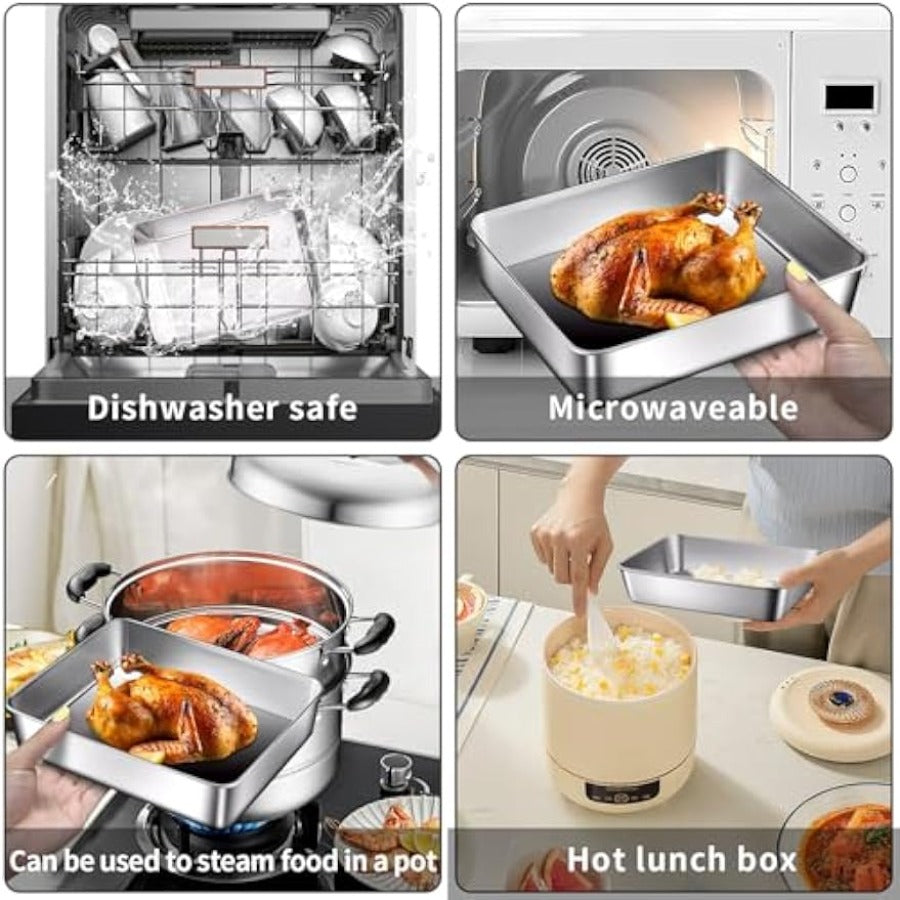 6pcs,with lid,stainless steel fresh-keeping lunch box, suitable for baking trays, preparation trays, cake trays, food sealed containers, keep food fresh, lid sealed. It can be placed in the refrigerator, dishwasher and microwave oven