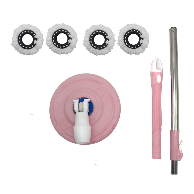 Pink Spin Mop and Bucket with Wringer Set, 360° Spinning Mop Bucket System with 4 Microfiber Mop Replacement Heads and Stainless Steel Adjustable Handle for Floor Cleaning