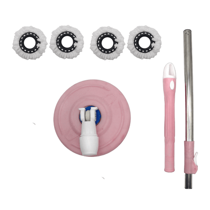 Pink Spin Mop and Bucket with Wringer Set, 360° Spinning Mop Bucket System with 4 Microfiber Mop Replacement Heads and Stainless Steel Adjustable Handle for Floor Cleaning