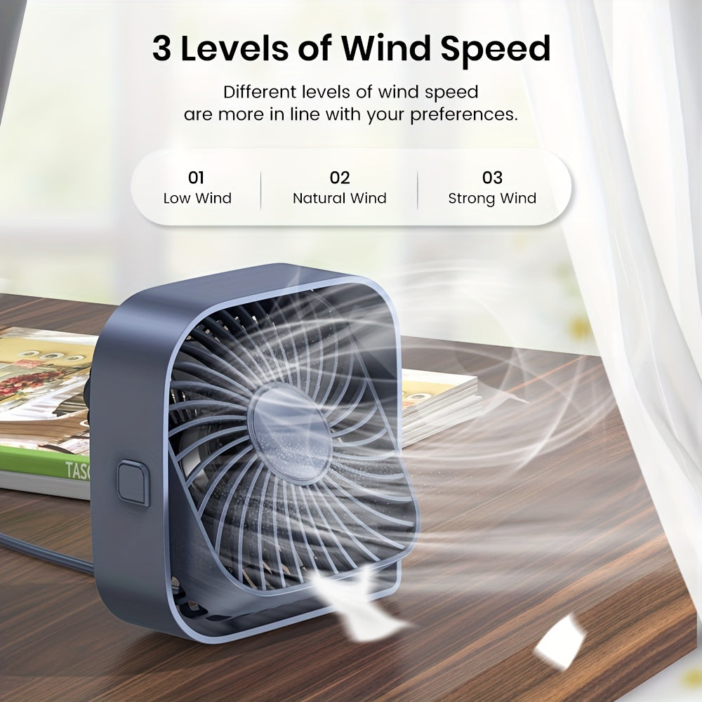 USB Desk Fan Portable, Small Personal Fan 3 Speed Settings 360° Rotation Silent Operation, Compact Lightweight USB Powered Cooling Fan for Home Office Dorm Bedroom Travel, Grey Blue Pink White