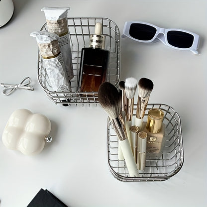 1/2pcs Contemporary Open-Weave Storage Basket - Multi-Purpose Organizer for Bathroom, Kitchen, Desk - Resistant, Sleek Design, Sturdy Construction, Bathroom Organizers And Storage, Home Organization, Organizer, Shelf Baskets