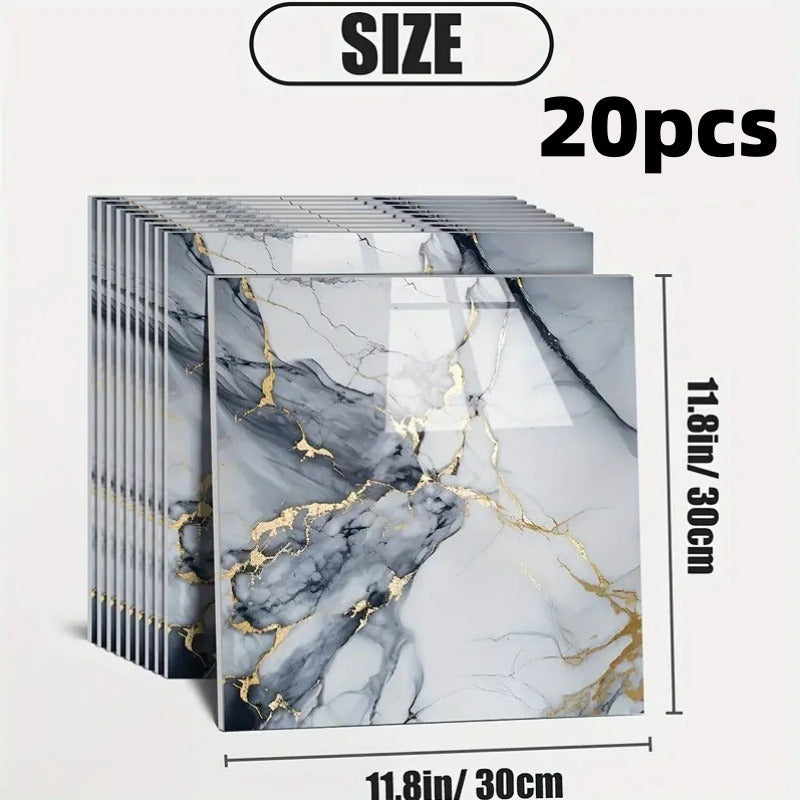 20pcs 11.8-Inch Square Space-Style Tiles, Waterproof PVC Material, Self-Adhesive, Suitable for Bathroom, Kitchen, And Living Room Interior Decorative Panels, Bathroom Tiles