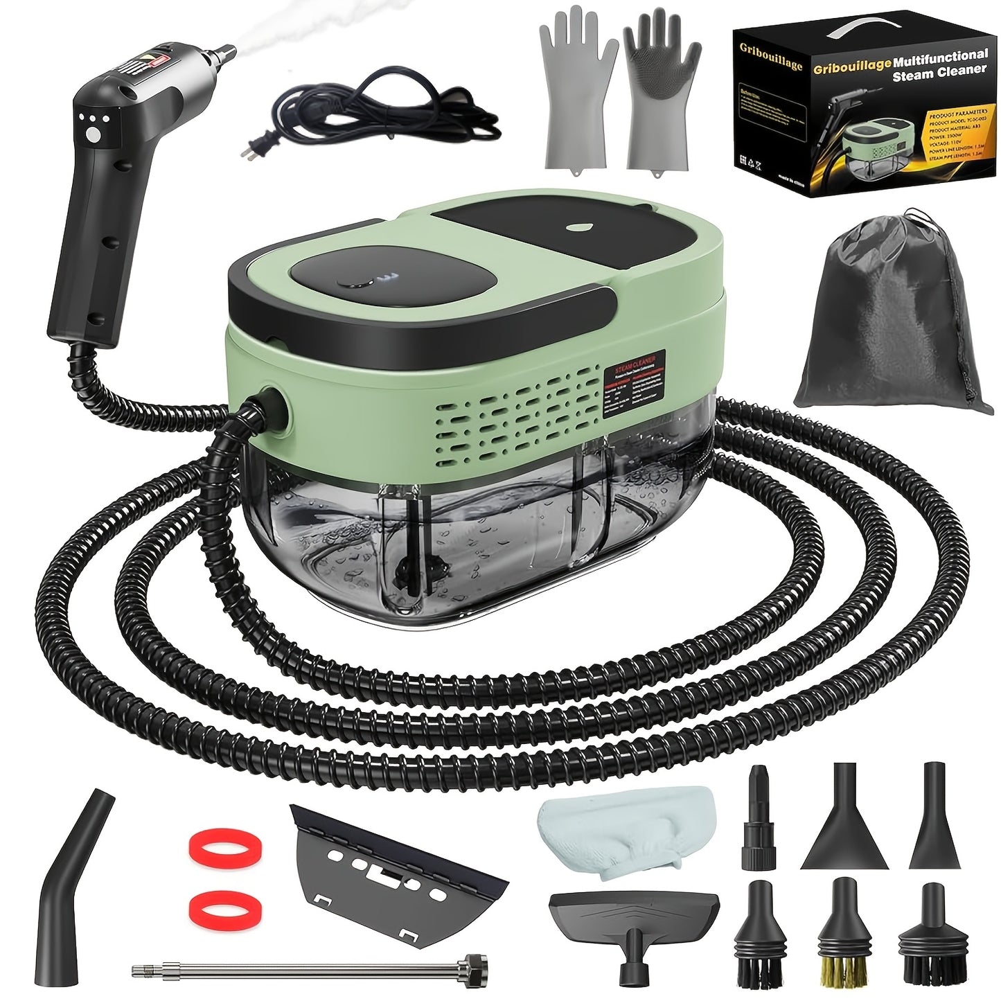 ERFEI Handheld Steam Cleaner, High Pressure Steam Machine, 54.1oz Water Tank, 3 Levels Adjustable Handle, Portable Cleaning Steamer for Home, Car Detailing, Bed Bugs, Furniture, Couch, Grout (White)