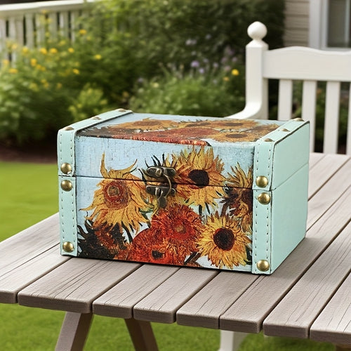 Wooden Storage Box with Lid Vintage Floral Design, Dust-Proof Decorative Trinket Box for Tabletop Jewelry Keepsake Organization, Scandinavian Style Small Wooden Box Gift