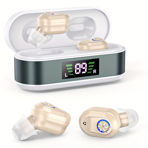 In-Ear Invisible Hearing Aid for Seniors – AI Noise Cancelling, Volume Control Knob, 20Hr Battery, Type-C Digital Display Charging Case, 2.2g Ultra-Light, Rechargeable Hearing Amplifier, 5 Colors