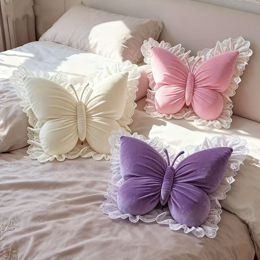 Butterfly Lumbar Pillow Cute Waist Support Cushion for Back Sleepers Home Bedroom Car Seat Sofa - Aesthetic Room Decor Gift for Women Birthday Pink Purple
