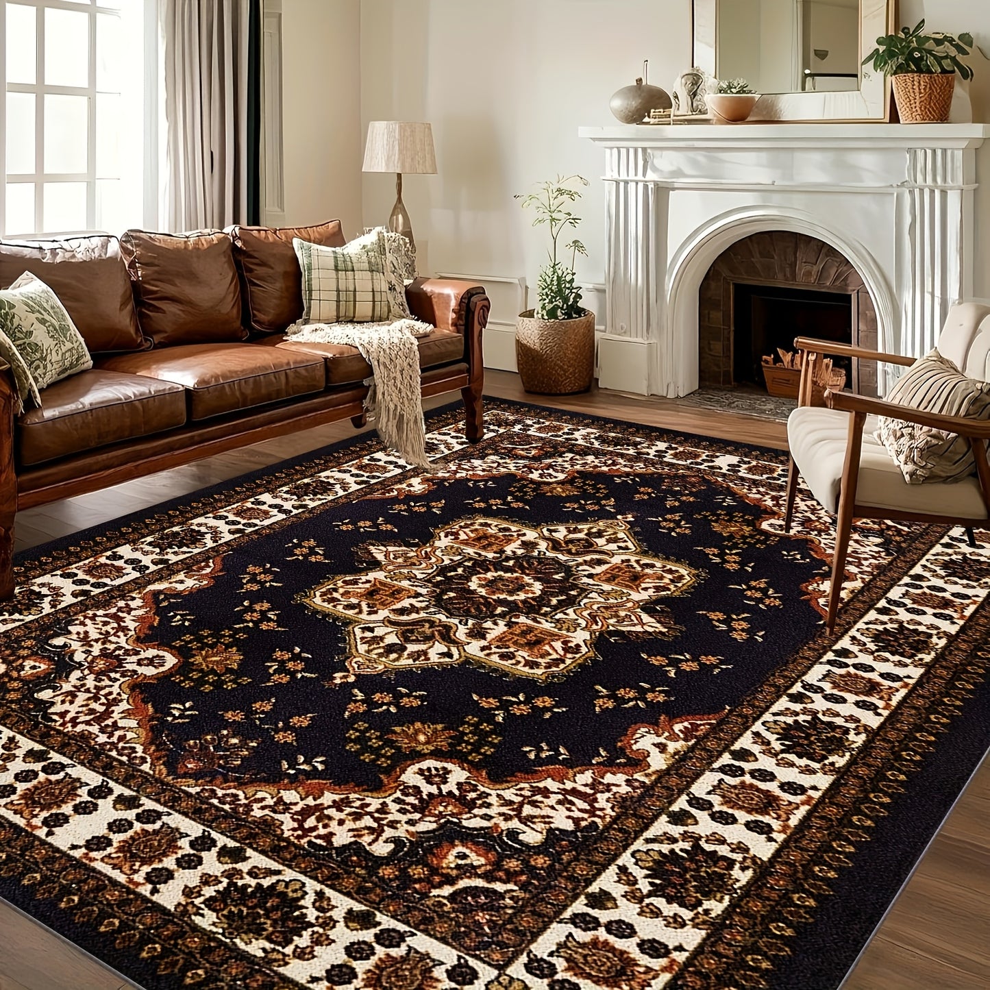 Bohemian Round Rug Large - Soft Non-Slip Machine Washable Vintage Area Rug for Living Room Bedroom Floor Decor