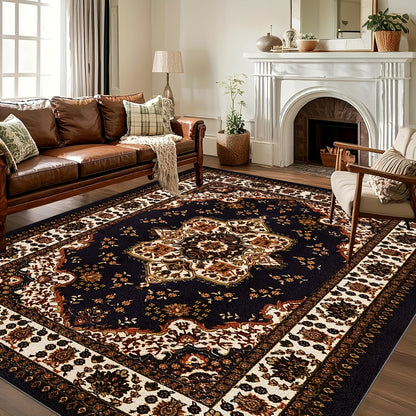 Bohemian Round Rug Large - Soft Non-Slip Machine Washable Vintage Area Rug for Living Room Bedroom Floor Decor