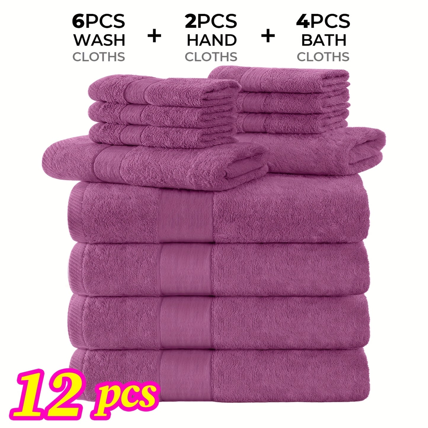 Luxury 12/24pcs Bath Cloths Set, Hotel Quality Thick Bath Cloths | Highly Absorbent & Quick-Dry | 4 Bath Cloths & 6 Hand & 2 Washcloths, Cotton For Hotel Spa Gym & Home Bathroom Essentials, Wash Cloths