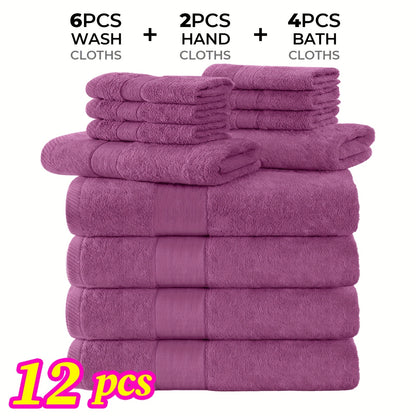 Luxury 12/24pcs Bath Cloths Set, Hotel Quality Thick Bath Cloths | Highly Absorbent & Quick-Dry | 4 Bath Cloths & 6 Hand & 2 Washcloths, Cotton For Hotel Spa Gym & Home Bathroom Essentials, Wash Cloths