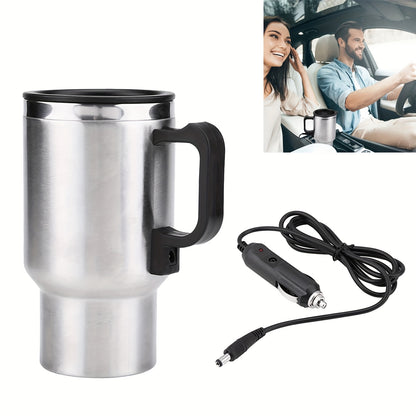 Car Electric Kettle 12V 60W 450ml Stainless Steel Keep Warm 65C Portable Heating Thermos Cup for Trucks Sedans Travel Tea Coffee Gift for Drivers Men Fathers
