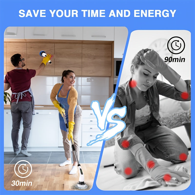 Multifunctional Electric Spin Scrubber Cordless Cleaning Brush, 7-in-1 Cleaning Brush, Adjustable Speeds 7 Replaceable Heads, Dual-speed And Detachable Telescopic Handle, Suitable for Kitchen, Living Room And Bathroom