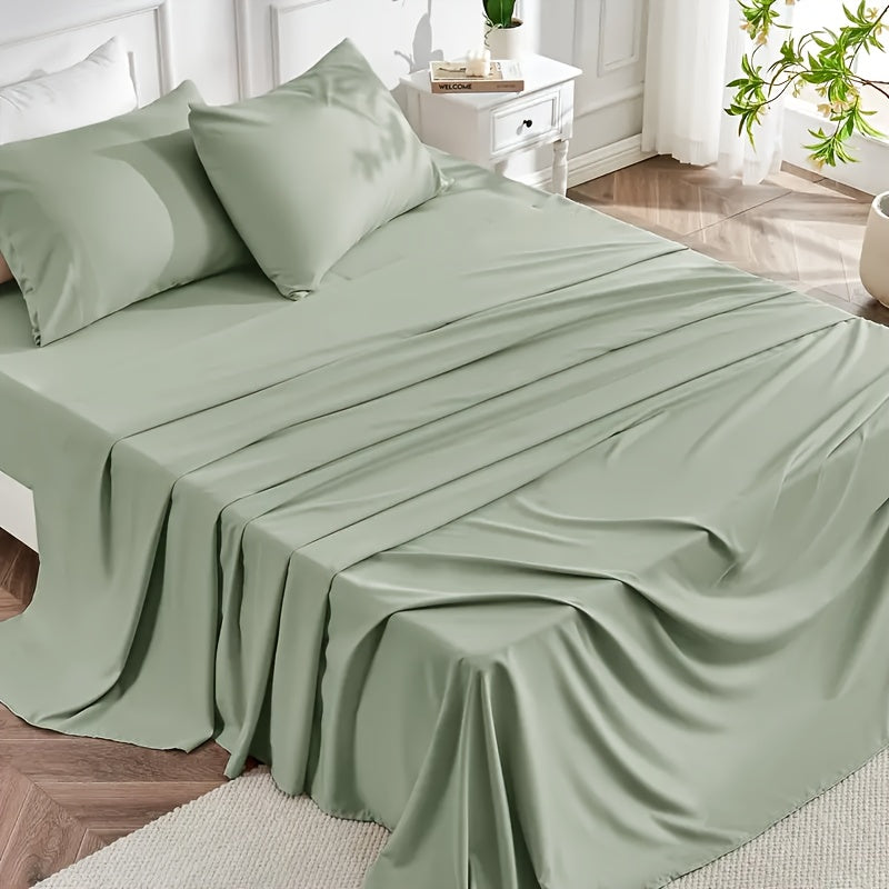 4pcs 2200TC Cooling Bamboo Bed Sheet Set Summer Chill Collection-16" Deep Pocket - Silky Soft Luxury Bedding W/ Flat Sheet, Fitted Sheet & Pillowcases (Beat The Hea Stay Cool All Night) Queen Size Sheet Set Breathable Sheets Sets Queen Size Gifts