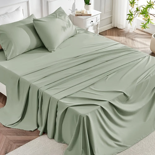 4pcs 2200TC Cooling Bamboo Bed Sheet Set Summer Chill Collection-16" Deep Pocket - Silky Soft Luxury Bedding W/ Flat Sheet, Fitted Sheet & Pillowcases (Beat The Hea Stay Cool All Night) Queen Size Sheet Set Breathable Sheets Sets Queen Size Gifts
