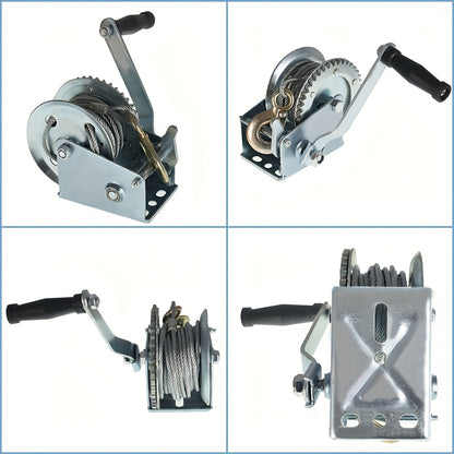 Hand Crank Winch 600-1600 Lbs Double Brake Safety Heavy Duty Steel Cable For Utility Boat Atv Trailers Farm Garage Pulling