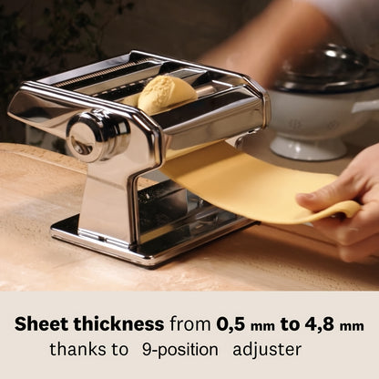 Manual Pasta Maker - 9 Adjustable Thickness Settings, Stainless Steel Pasta & Noodle Cutter for Spaghetti, Fettuccine, Lasagna & Dumpling Wrappers, Durable Kitchen Tool with Stable Structure