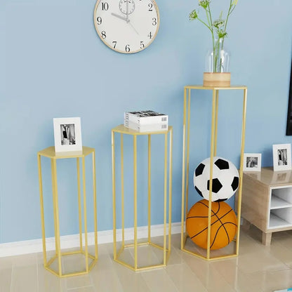 Cylinder Stand Hexagon Golden Cake Stand, Pedestal Stand for Party, 3pcs Metal Plant Stand Tall Cake Cylinder Pedestal Stand for Wedding Flower Vase Living Room Patio Decoration Local Warehouse, Kitchen Accessories, Valentine's Day Decorations