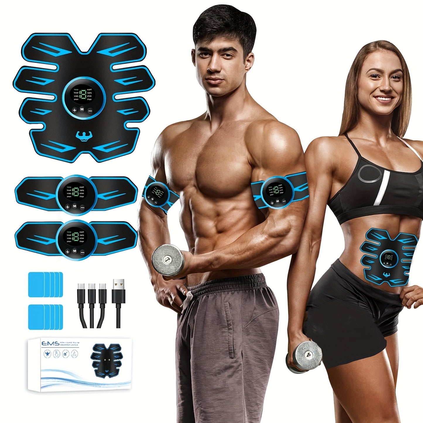 EMS Muscle Stimulator - Abdominal Muscle Trainer & ABS Fitness Electric Stimulator for Core Toning, Fat Burning & Body Sculpting - Home Fitness Equipment for Men & Women