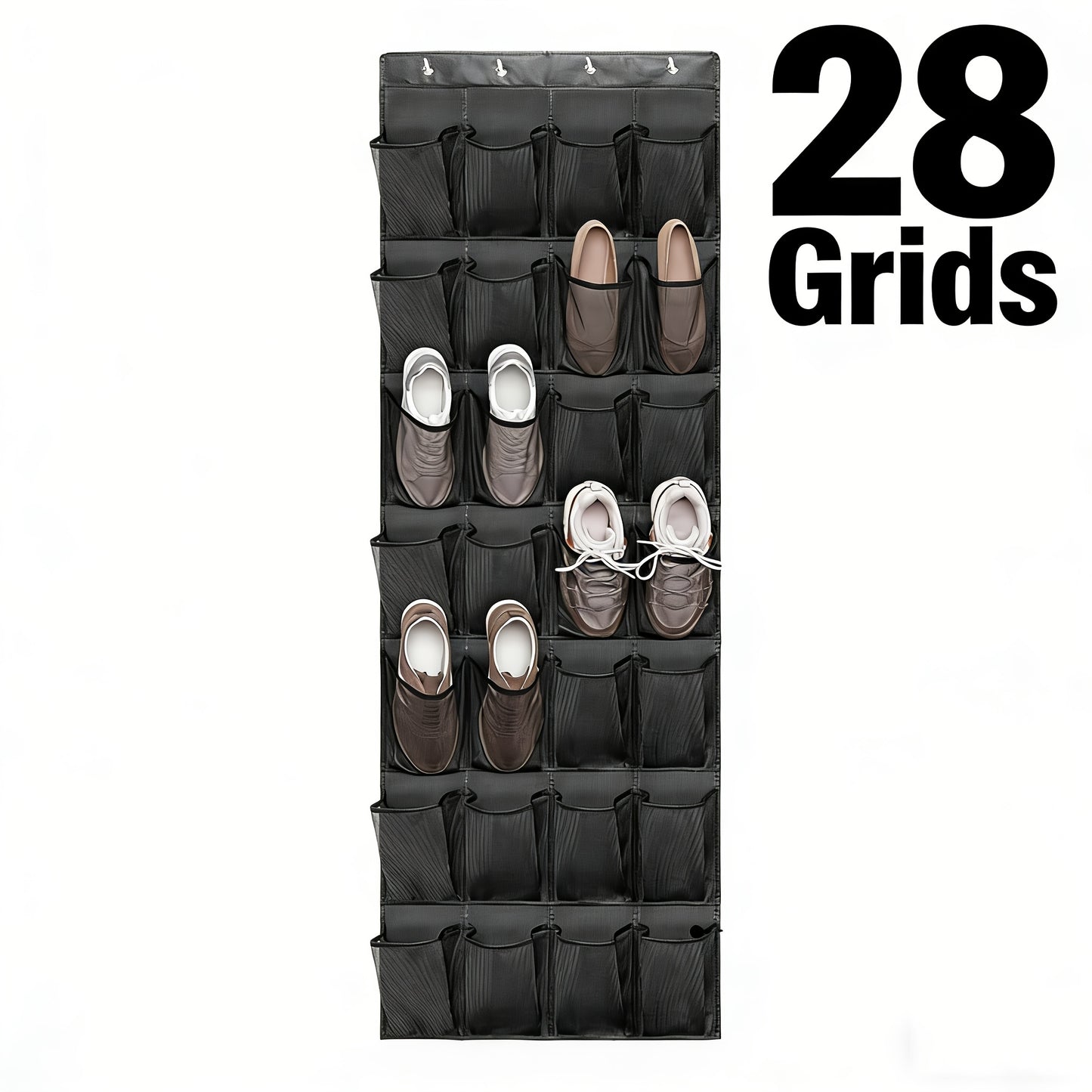 Over the Door Shoe Organizer Hanging Mesh Pocket | 28 35 40 Compartments 7-8 Layer with Hooks | Behind Door Storage Rack for Closet Dorm Room Bedroom Classroom Bathroom