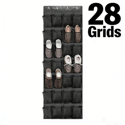Over the Door Shoe Organizer Hanging Mesh Pocket | 28 35 40 Compartments 7-8 Layer with Hooks | Behind Door Storage Rack for Closet Dorm Room Bedroom Classroom Bathroom
