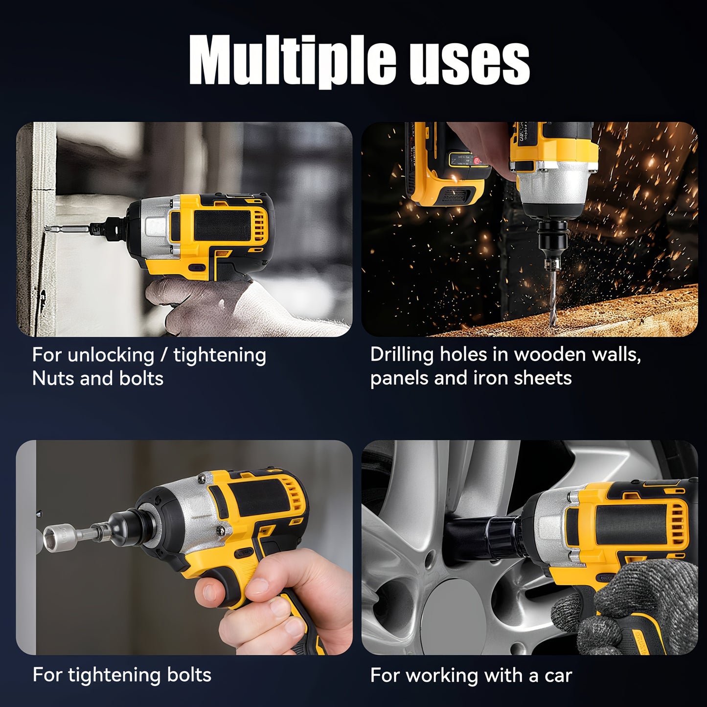 Cordless Impact Wrench/drill, 259Ft-lbs (450N.m) Brushless 1/2 Inch, 3300RPM High Torque Impact Gun, Tool Only Or 2x 4.0Ah Battery, Charger, 12 Sockets, Longer Runtime | Fast Charger | Variable Speed Control | Brushless Motor for Auto Repair/Car/Home