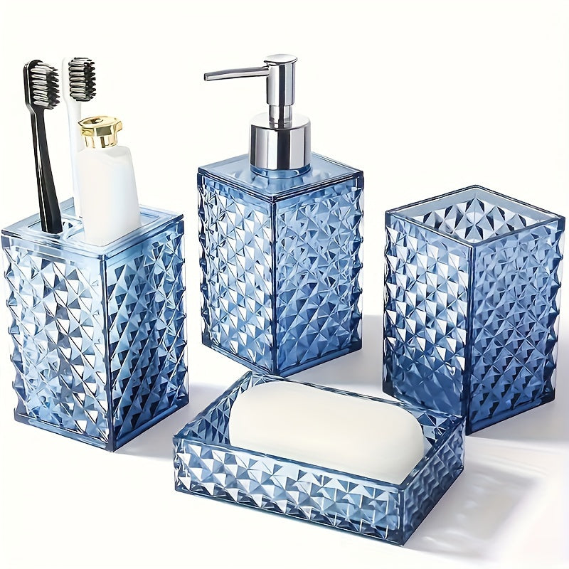 Bathroom Plastic Four Piece Set with Transparent Diamond Grid Pattern