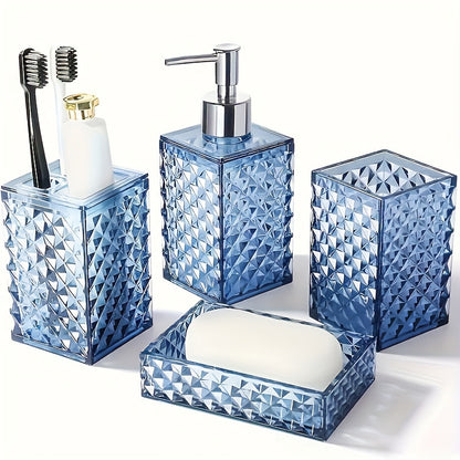 Bathroom Plastic Four Piece Set with Transparent Diamond Grid Pattern